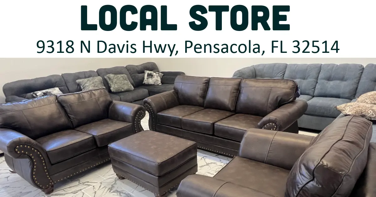Inside our Pensacola furniture store featuring sectionals and sofas ready for pickup